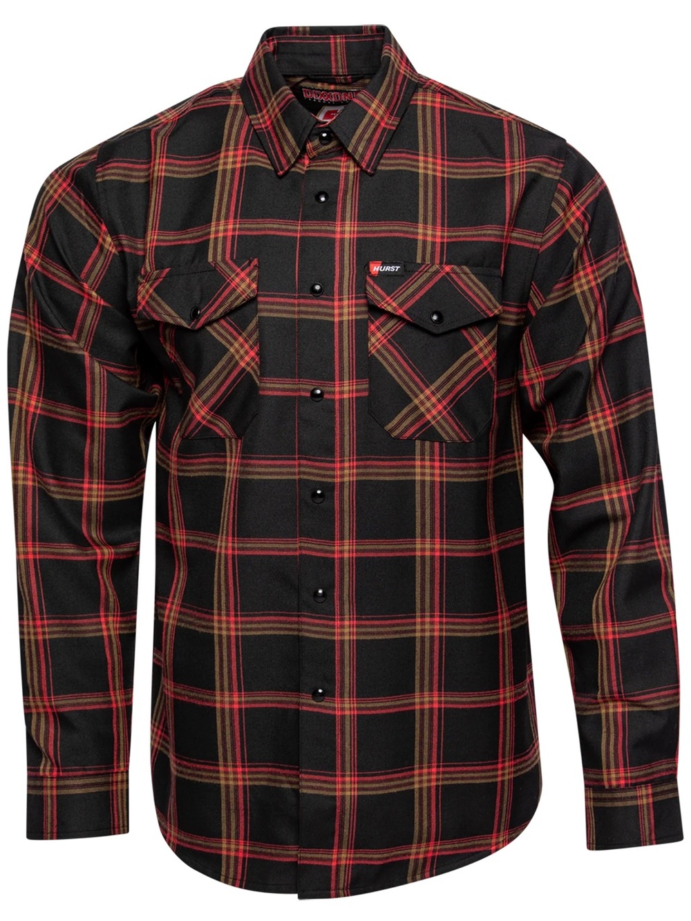 Large Dixxon Flannel HURST SHIFTER Shirt Plaid Red Long Sleeve Bottom Down